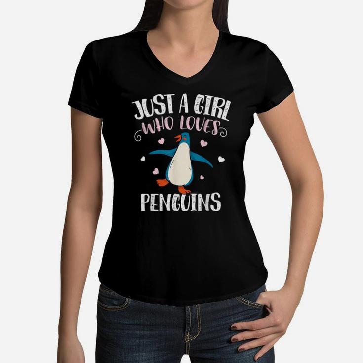 Just A Girl Who Loves Penguins  Penguin Women V-Neck T-Shirt