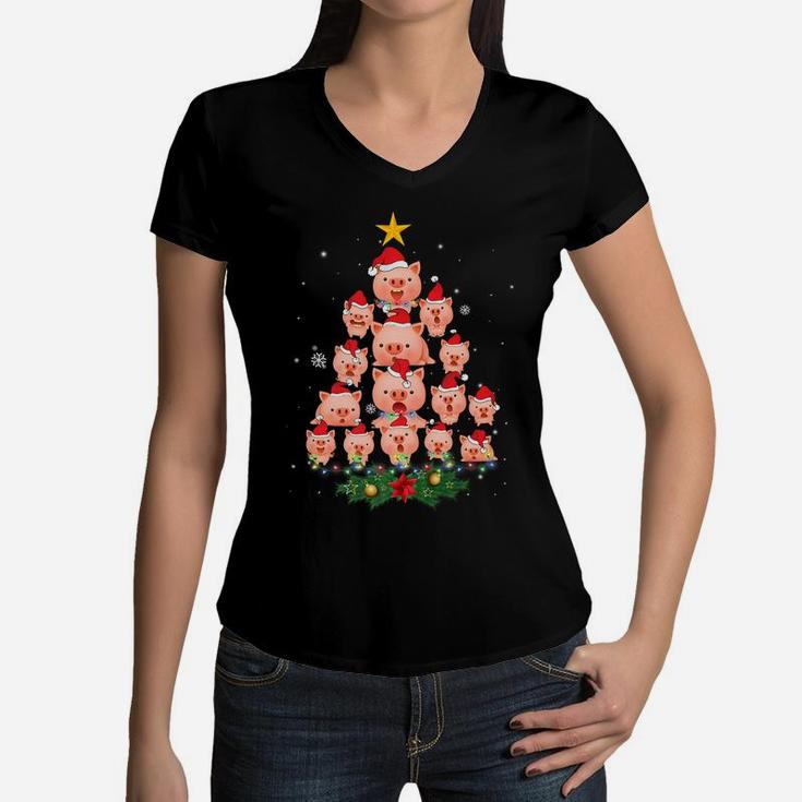 Just A Girl Who Loves Pigs And Christmas Gifts Xmas Pajama Women V-Neck T-Shirt