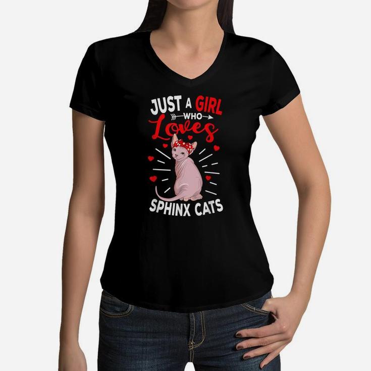 Just A Girl Who Loves Sphynx Cats Hairless Cat Lovers Gift Women V-Neck T-Shirt