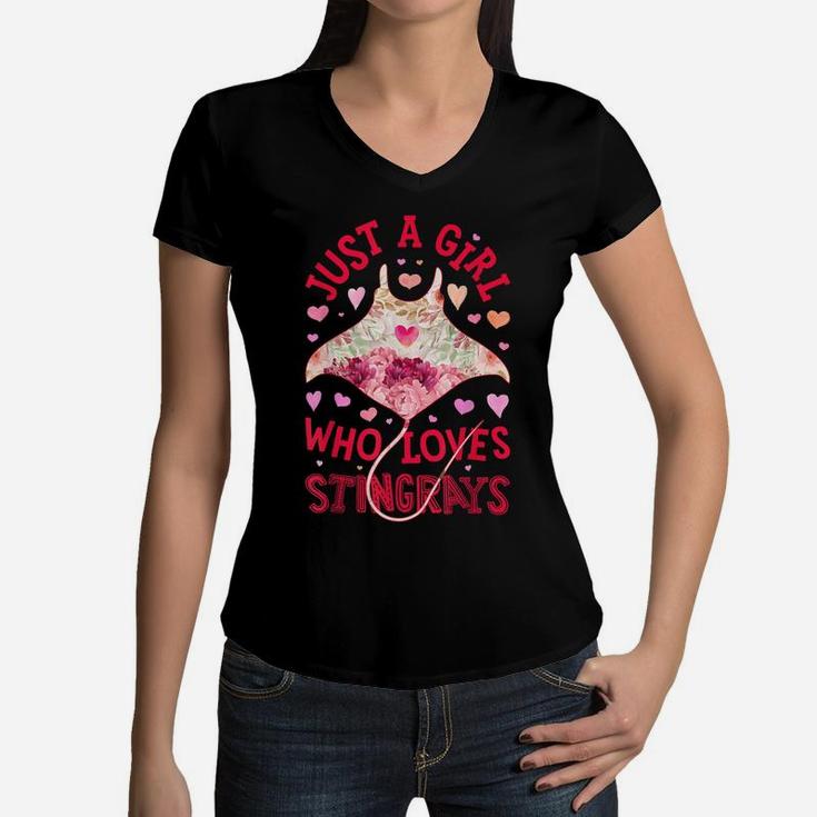 Just A Girl Who Loves Stingrays Stingray Flower Floral Gifts Women V-Neck T-Shirt