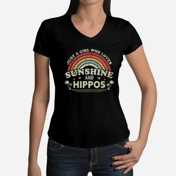 Just A Girl Who Loves Sunshine And Hippos Women V-Neck T-Shirt