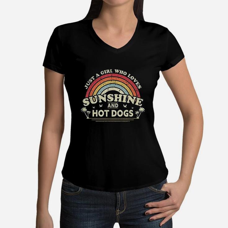 Just A Girl Who Loves Sunshine And Hot Dogs Women V-Neck T-Shirt