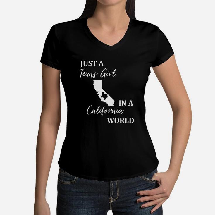 Just A Texas Girl Living In A California World Women V-Neck T-Shirt