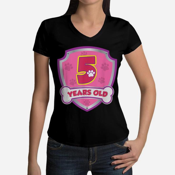 Kids 5 Year Old 5Th Birthday Patrol Party Boys Girls Women V-Neck T-Shirt