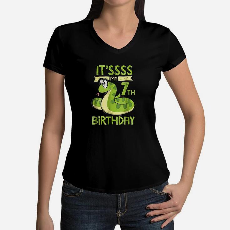 Kids 7Th Birthday Snake For 7 Yr Old Boys Girls Women V-Neck T-Shirt