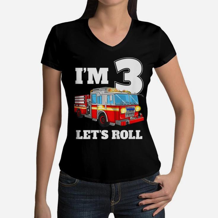 Kids Fire Truck 3Rd BirthdayShirt Boy Toddler Firefighter Tee Women V-Neck T-Shirt