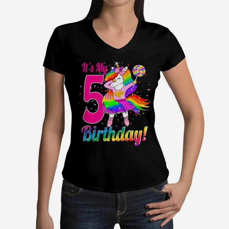 Kids Its My 5Th Birthday Unicorn Shirt 5 Year Old Girls Outfit Women V-Neck T-Shirt