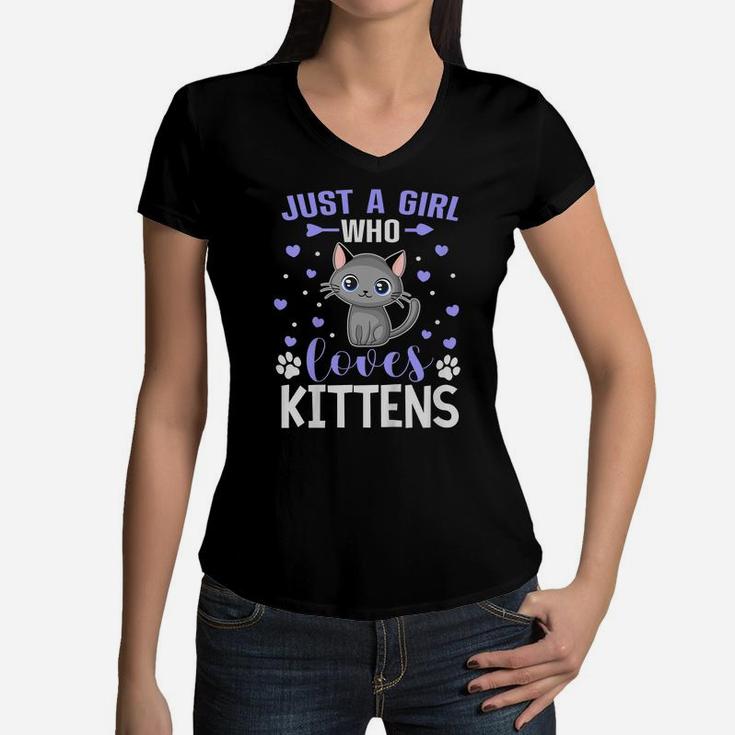 Kids Just A Girl Who Loves Kittens Funny Cat Lover Toddler Child Women V-Neck T-Shirt