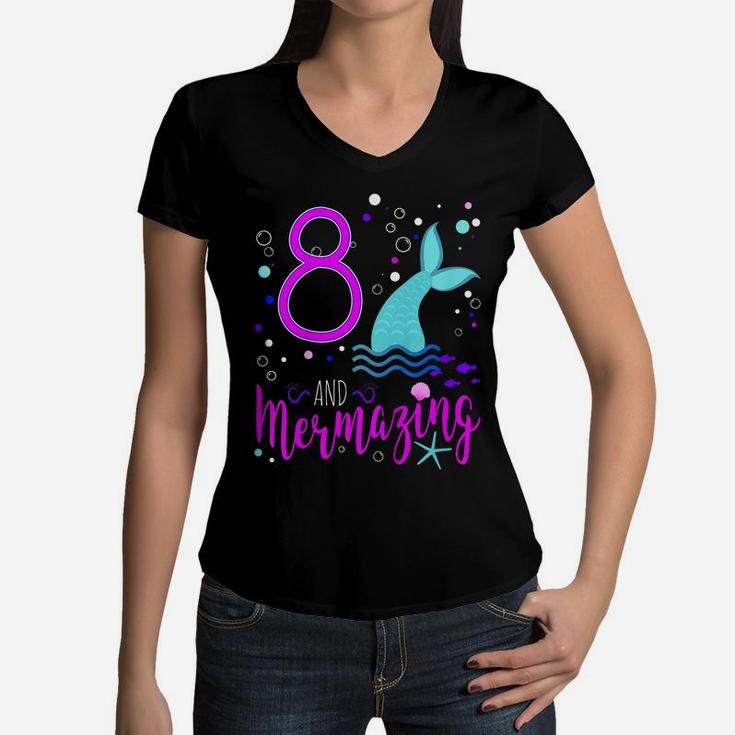 Kids Mermaid Girls 8Th Birthday Shirt 8 Years Old Party Gift Women V-Neck T-Shirt
