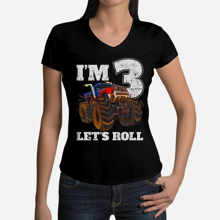 Kids Monster Truck 3Rd BirthdayShirt Boy 3 Year Old Gift Tee Women V-Neck T-Shirt