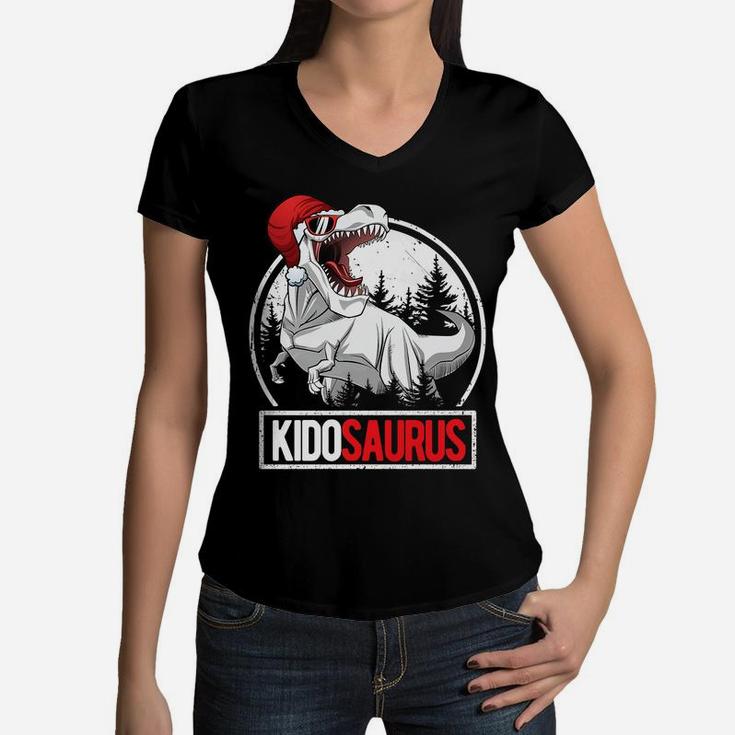 Kids Santa Kidosaurus Shirt For Kids Matching Christmas T-Rex Boy Women V-Neck T-Shirt