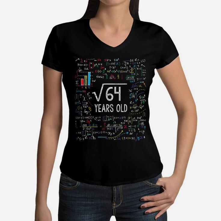 Kids Square Root Of 64 8Th Birthday 8 Year Old Gifts Math Bday Women V-Neck T-Shirt