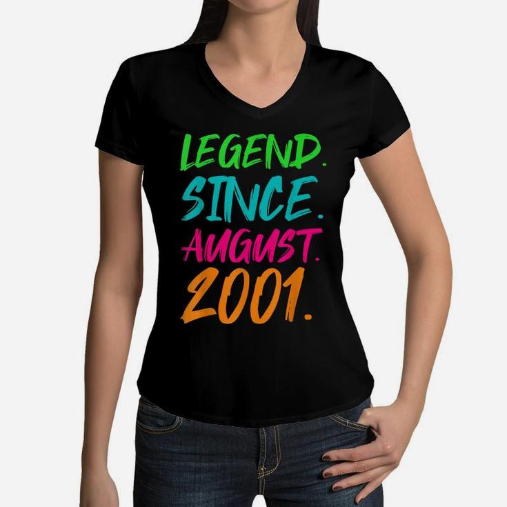Legend Since August 2001 Boys Girls Bday Gifts 19Th Birthday Women V-Neck T-Shirt