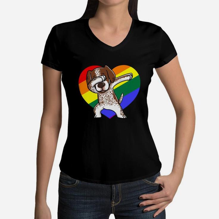 Lgbt German Shorthair Pointer Dabbing Dog Breeds Funny Gift Women V-Neck T-Shirt