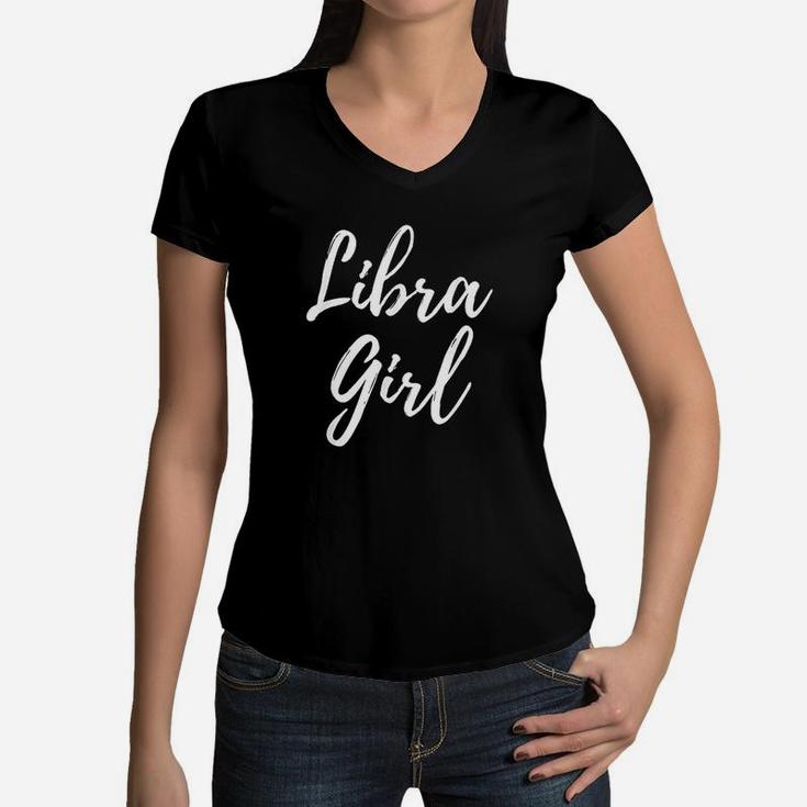Libra Girl Zodiac Astrological Sign Horoscope Birthday Gift Women V-Neck T-Shirt