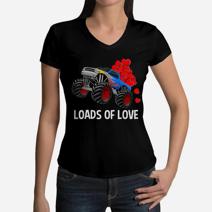 Loads Of Love - Monster Truck Valentine's Day Gift Boys Kids Women V-Neck T-Shirt
