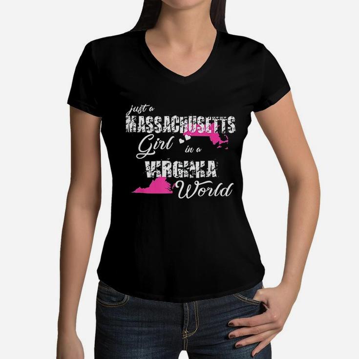 Massachusetts Just A Massachusetts Girl In A Virginia Women V-Neck T-Shirt