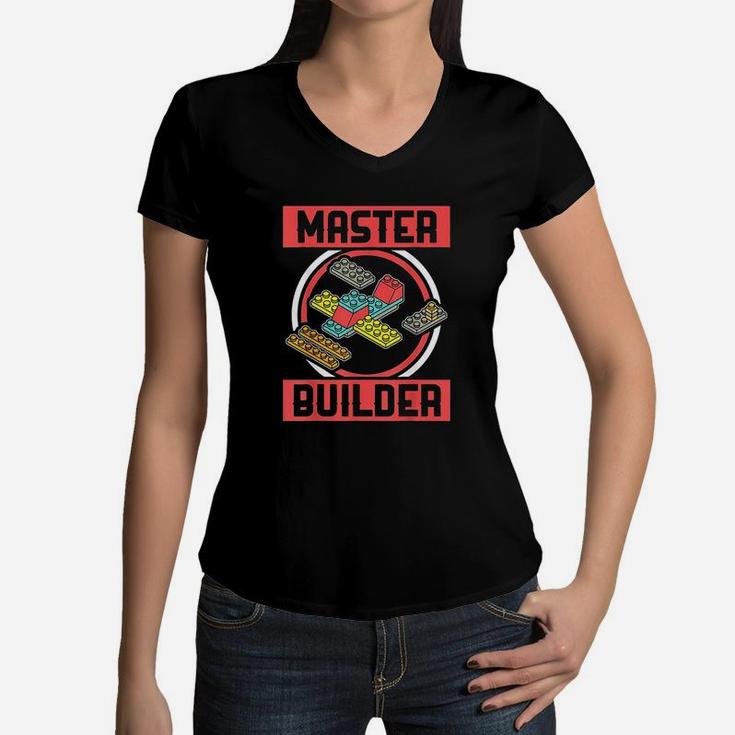 Master Builder Kids Building Blocks Birthday Bricks Boy Gift Women V-Neck T-Shirt