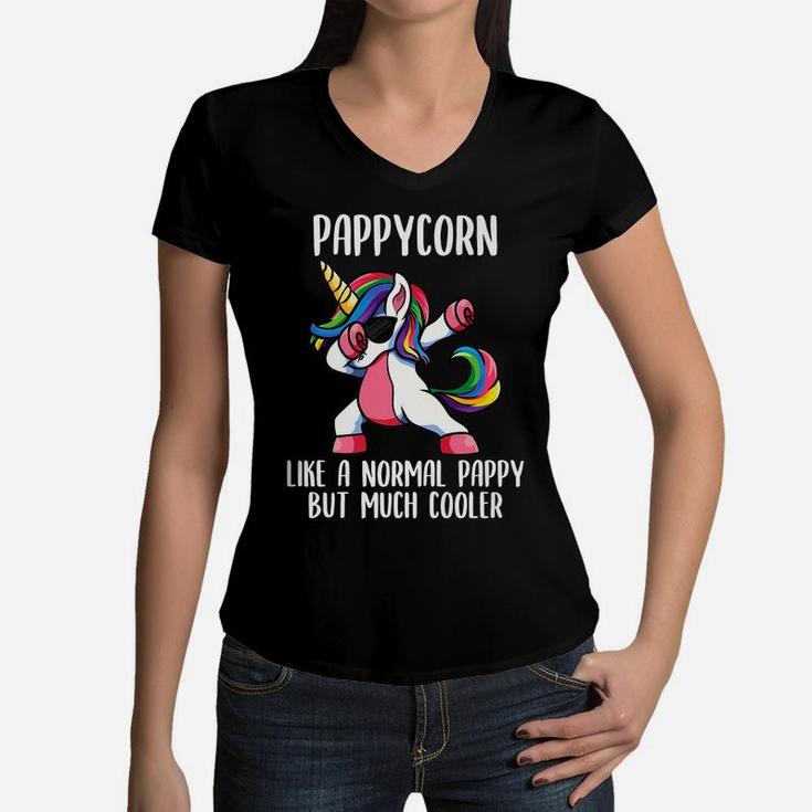 Mens Unicorn Pappy Girl Birthday Party Apparel, Pappycorn Cute Women V-Neck T-Shirt