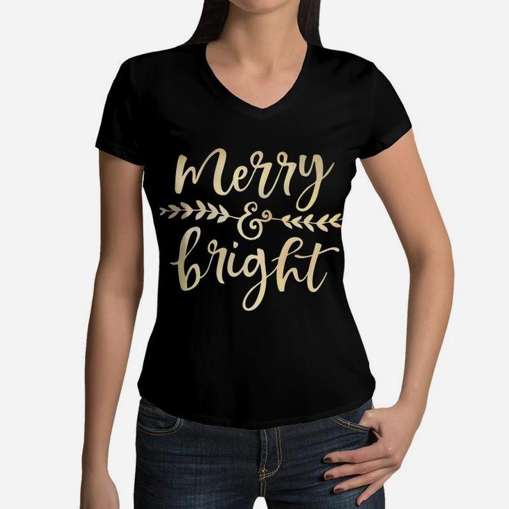 Merry And Bright Christmas Gifts Boys Kids Girls Xmas Tree Women V-Neck T-Shirt