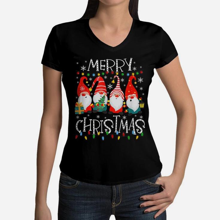 Merry Christmas Gnome Shirt Funny Family Xmas Kids Adults Women V-Neck T-Shirt