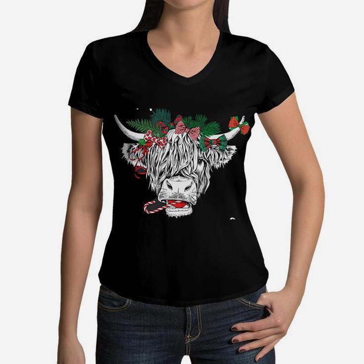 Mooey Christmas Cow Farmer Cowgirl Farm Girl Clothes Women Women V-Neck T-Shirt