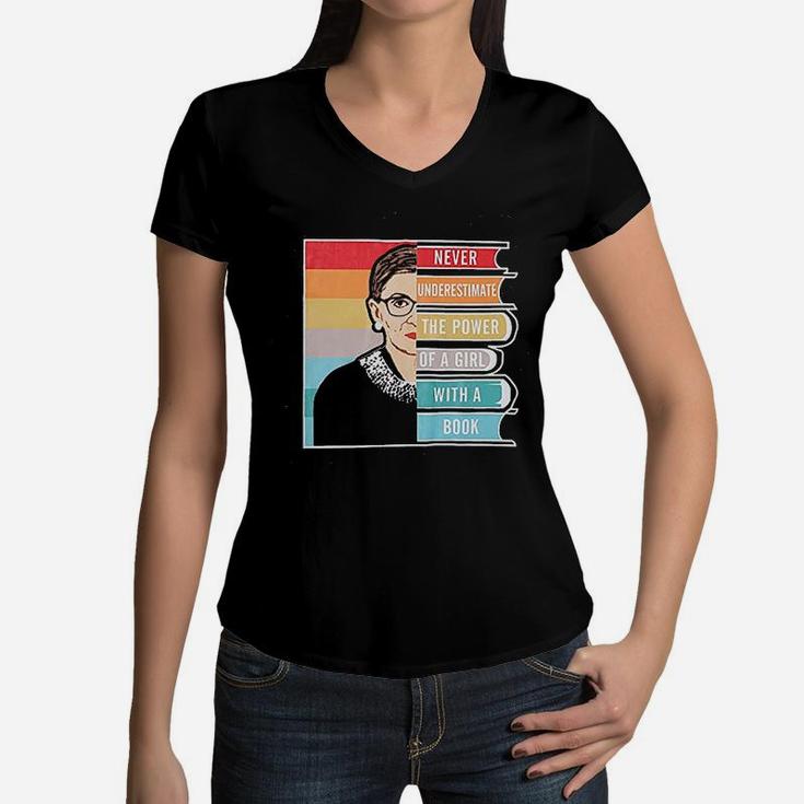 Never Underestimate The Power Of A Girl With A Book Women V-Neck T-Shirt