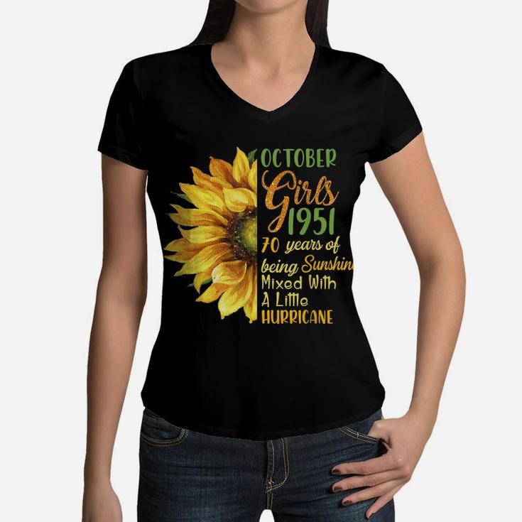 October 1951 Sunflower Girl October 1951 70Th Birthday Gifts Women V-Neck T-Shirt