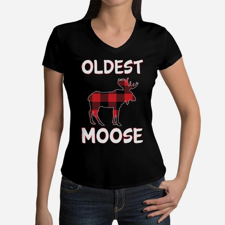 Oldest Child Shirt Boys Girls Gift Moose Siblings Christmas Sweatshirt Women V-Neck T-Shirt