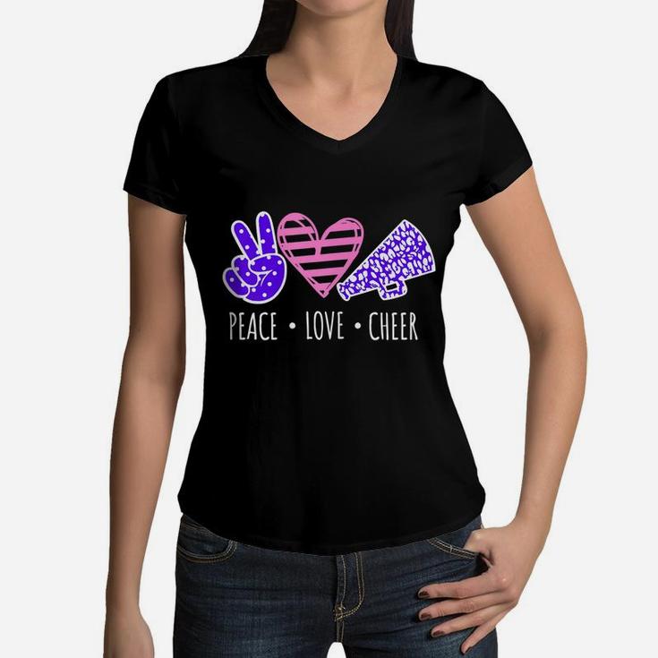 Peace Love Cheer Cheerleader Teen Girls Funny Cheerleading Women V-Neck T-Shirt