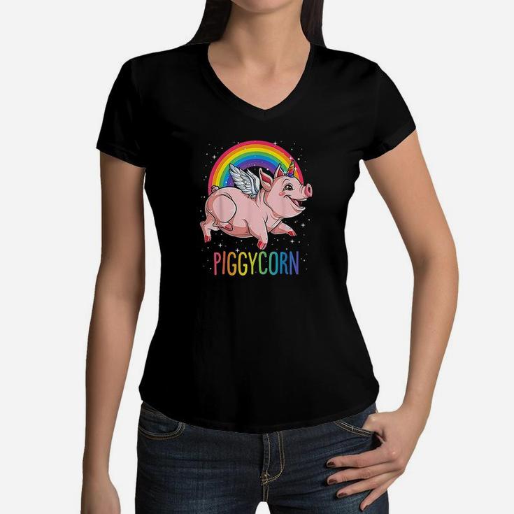 Piggycorn Pig Unicorn Lover Girls Women V-Neck T-Shirt
