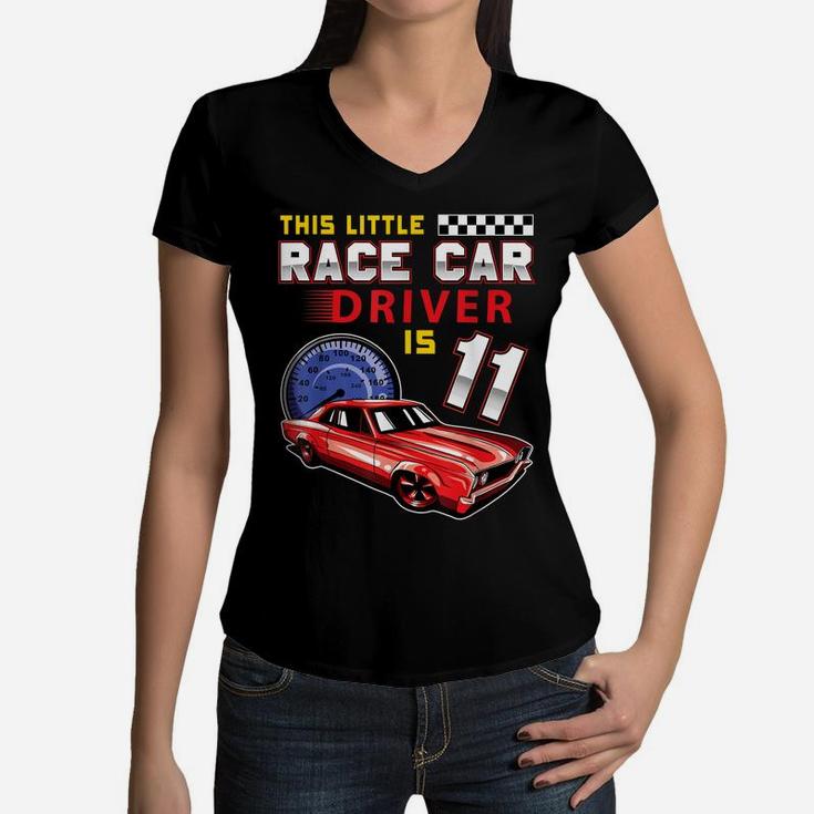 Race Car 11Th Birthday Toddler Boy Racing 11 Years Old Women V-Neck T-Shirt