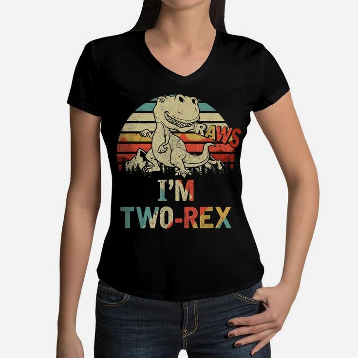 Raws I'm Two-Rex 2Nd Birthday Boy Kid Dinosaur Women V-Neck T-Shirt