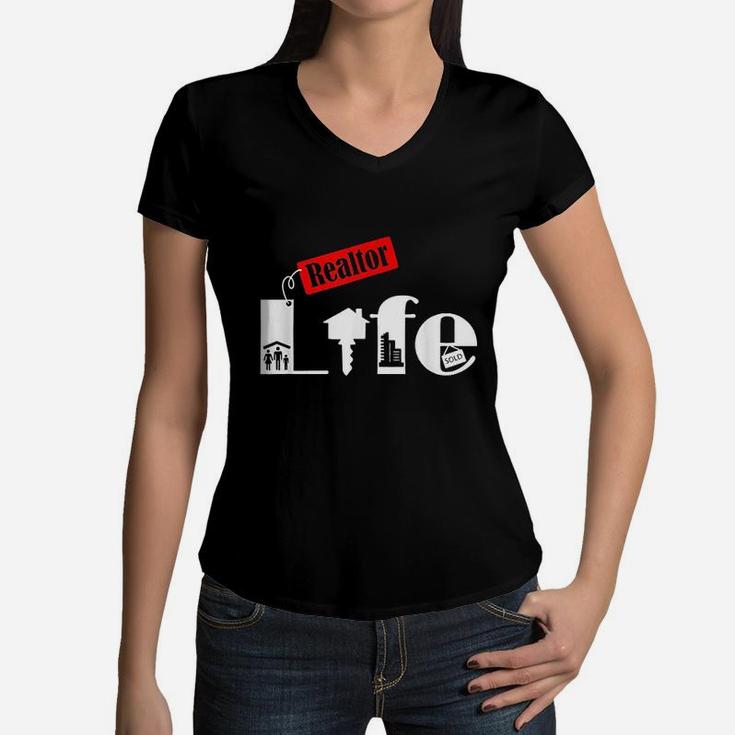 Realtor Life Gift Real Estate Agent Job Title Gifts Women V-Neck T-Shirt