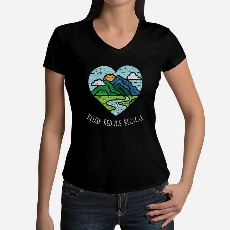 Reuse Reduce Recycle Earth Day Environmentalist Gift Women V-Neck T-Shirt