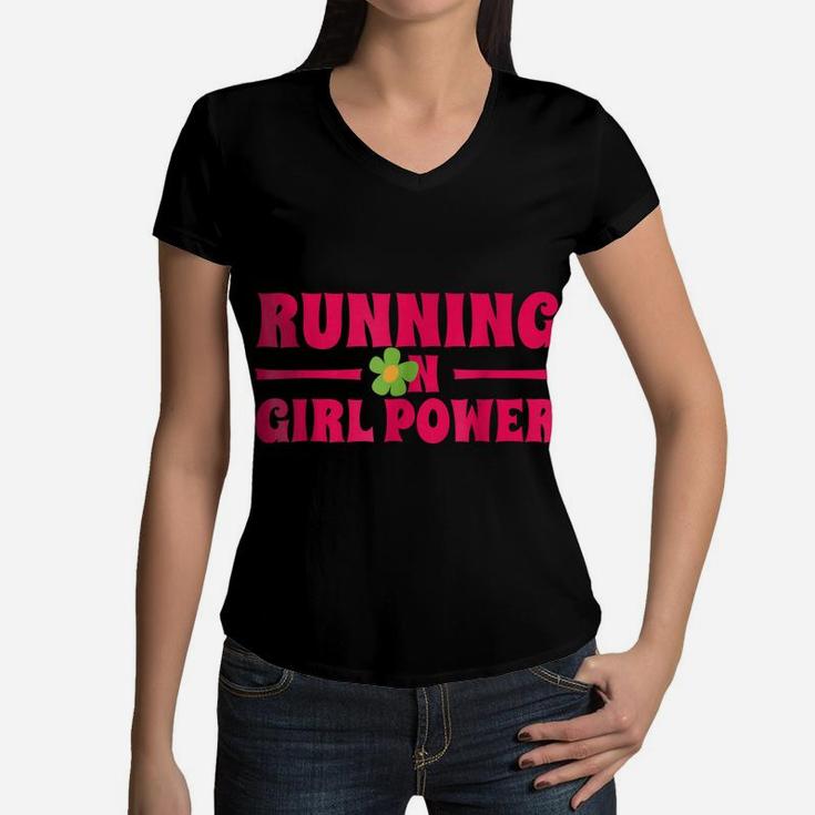Running On Girl Power Tshirt Young Feminist Flower Power Women V-Neck T-Shirt