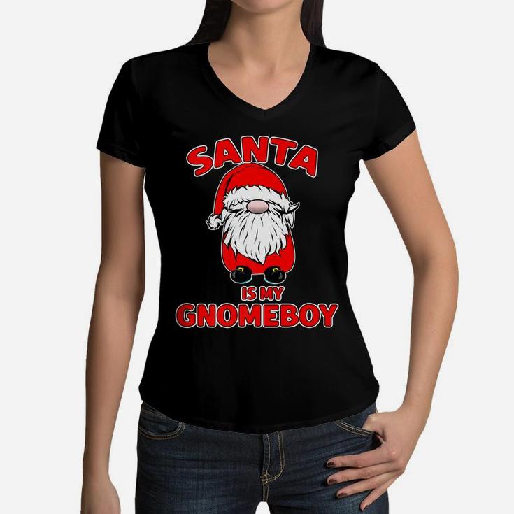Santa Is My Homeboy Gnomeboy Funny Christmas Gnome Pun Women V-Neck T-Shirt