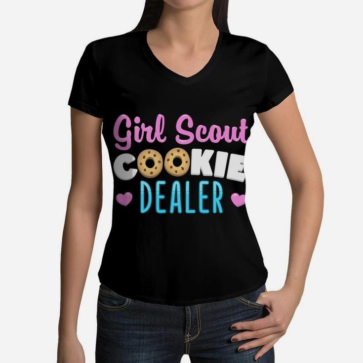 Scout For Girls Cookie Dealer Outfit Funny Scouting Family Women V-Neck T-Shirt