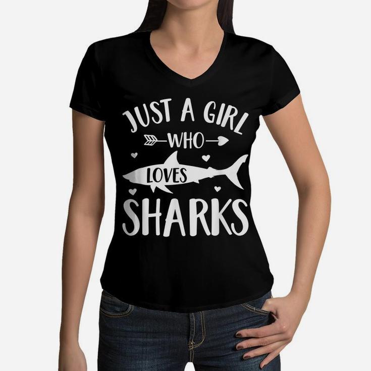Shark Lover Gift Just A Girl Who Loves Sharks Women V-Neck T-Shirt