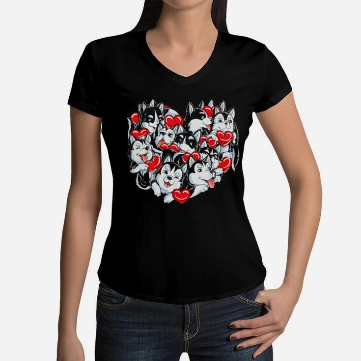 Siberian Husky Valentines Day Dog Lover Heart Boys Women V-Neck T-Shirt