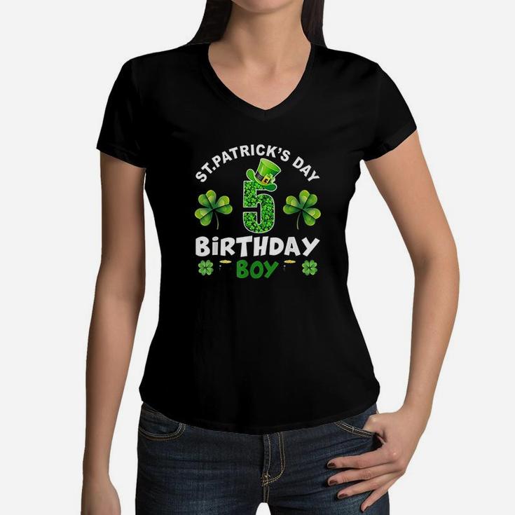 St Patricks Day 5 Years Old Birthday Boy 5Th Birthday Women V-Neck T-Shirt