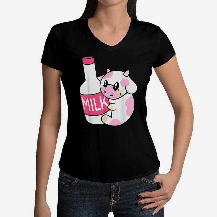Strawberry Milk Kawaii Cow Cute Kids Teens Gift Women V-Neck T-Shirt