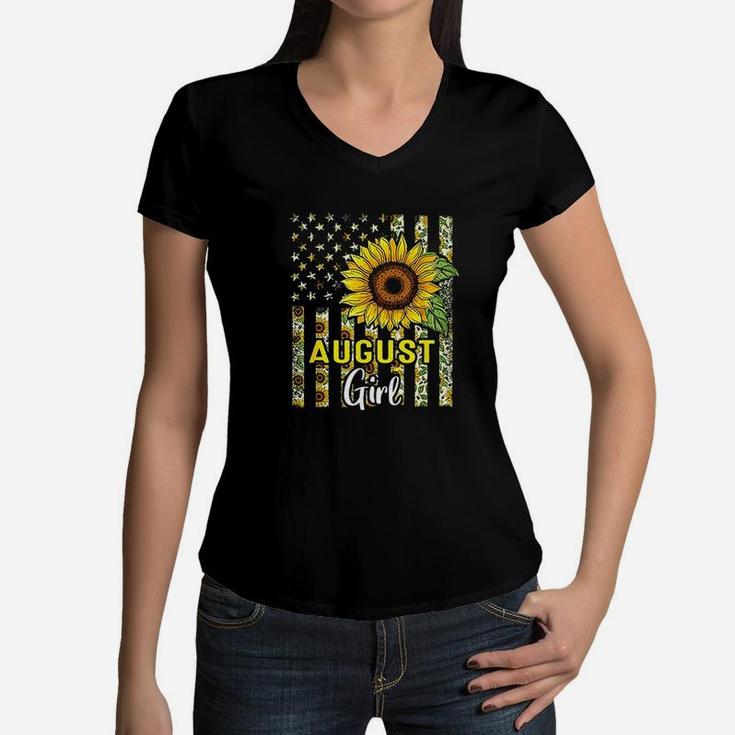 Sunflower Flag August Girl Women V-Neck T-Shirt