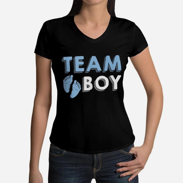 Team Boy Gender Reveal Baby Shower Birth Party Family Gift Women V-Neck T-Shirt