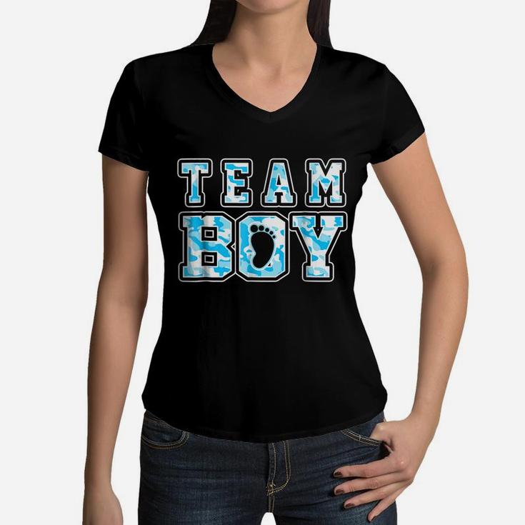 Team Boy Shirt - Blue Baby Shower Gender Reveal Shirt Women V-Neck T-Shirt