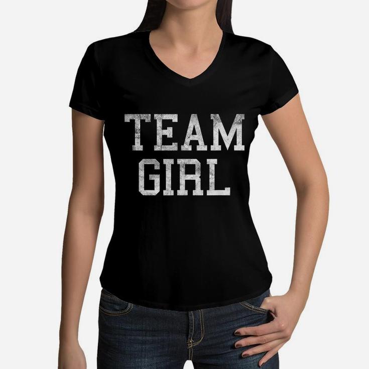 Team Girl Baby Shower Gender Reveal Party Women V-Neck T-Shirt