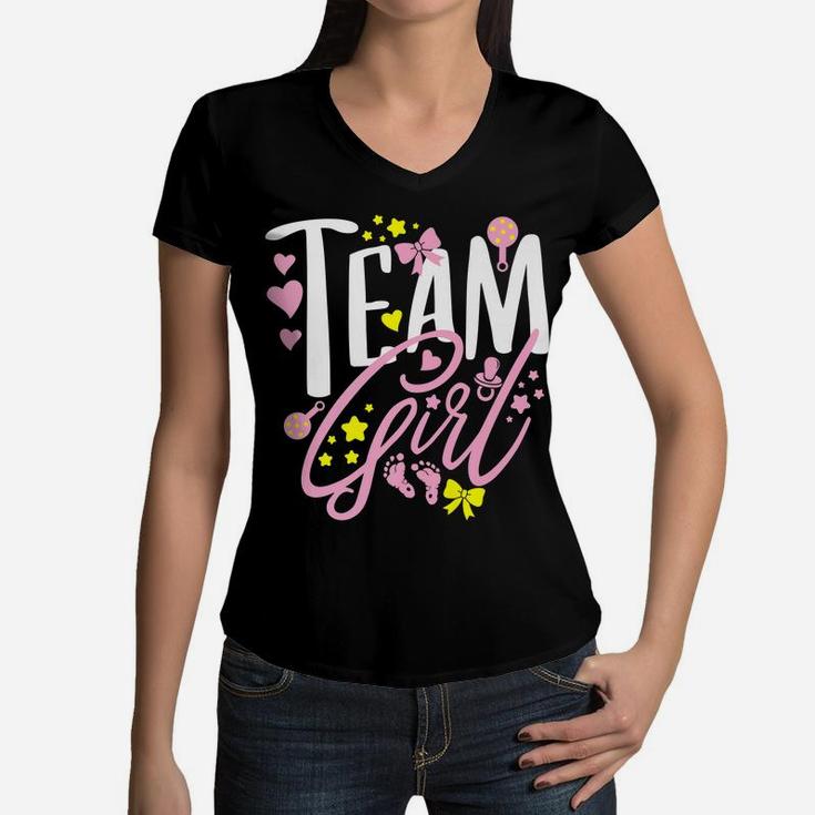 Team Girl Gender Reveal Party Baby Announcement Gift Women V-Neck T-Shirt