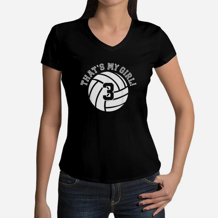 That's My Girl 3 Volleyball Player Women V-Neck T-Shirt