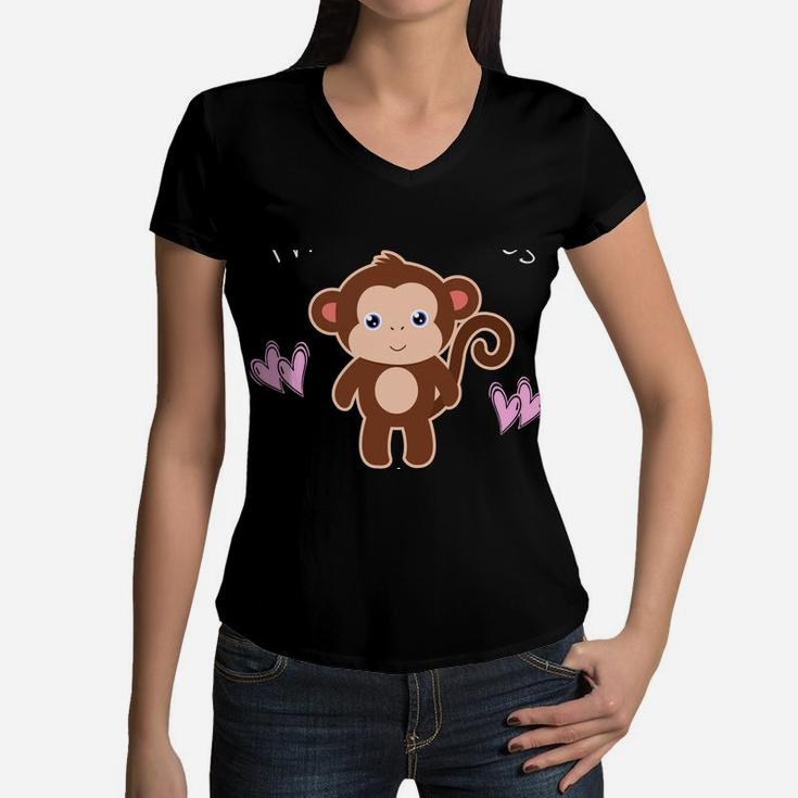 This Girl Loves Monkeys Toddler Kids Tween Cute Monkey Lover Sweatshirt Women V-Neck T-Shirt