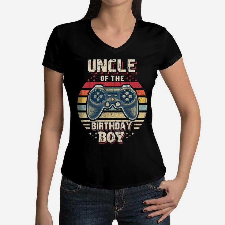 Uncle Of The Birthday Boy Matching Video Game Birthday Gift Women V-Neck T-Shirt
